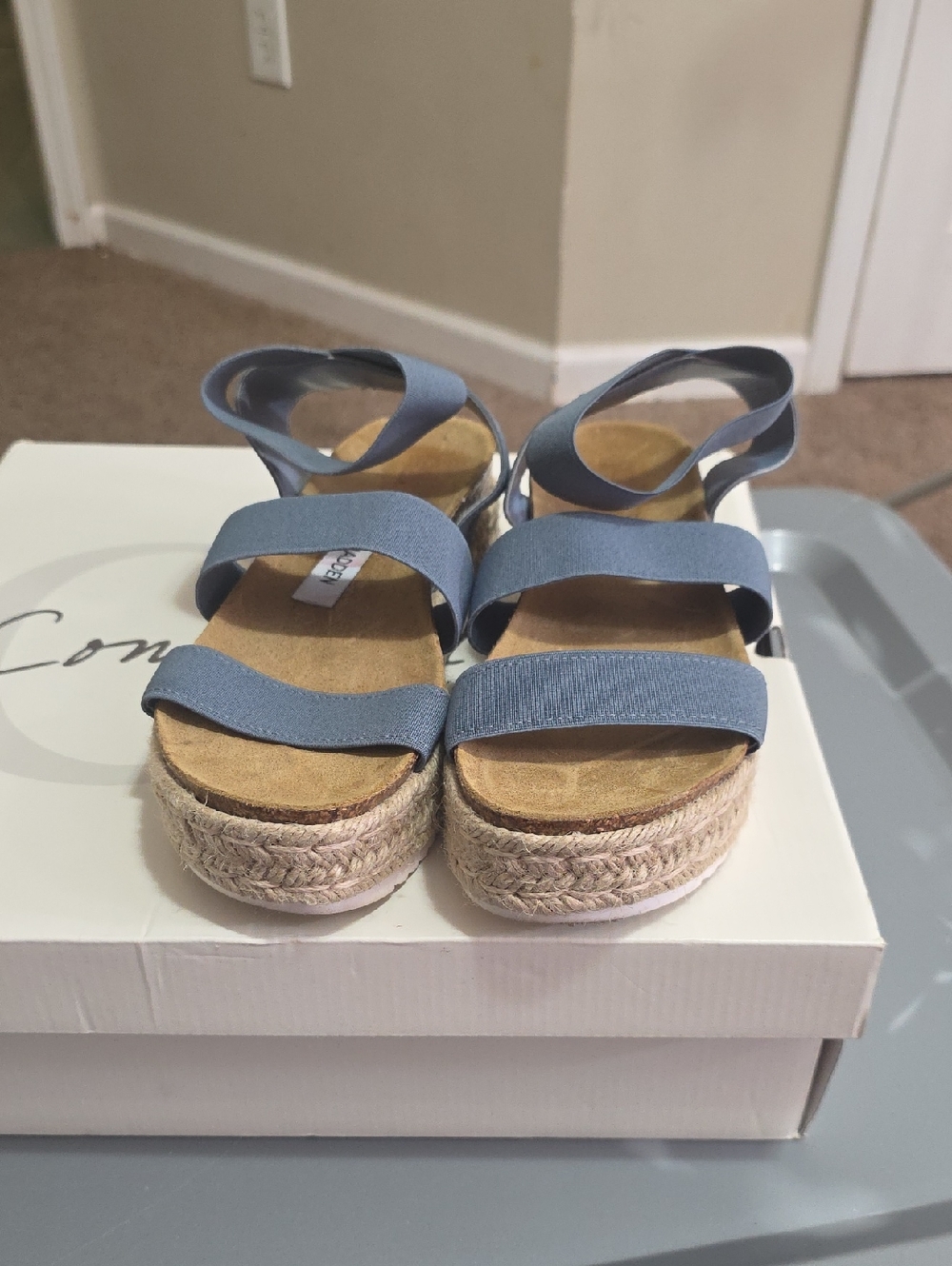 Steve Madden Blue Elastic-Strap Espadrille Platform Sandals